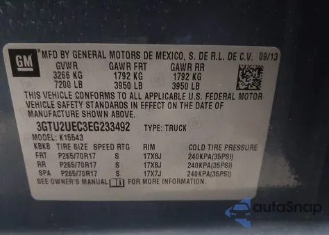 2014 GMC Sierra 1500 Sle z USA, uszkodzony, nr VIN 3GTU2UEC3EG233492